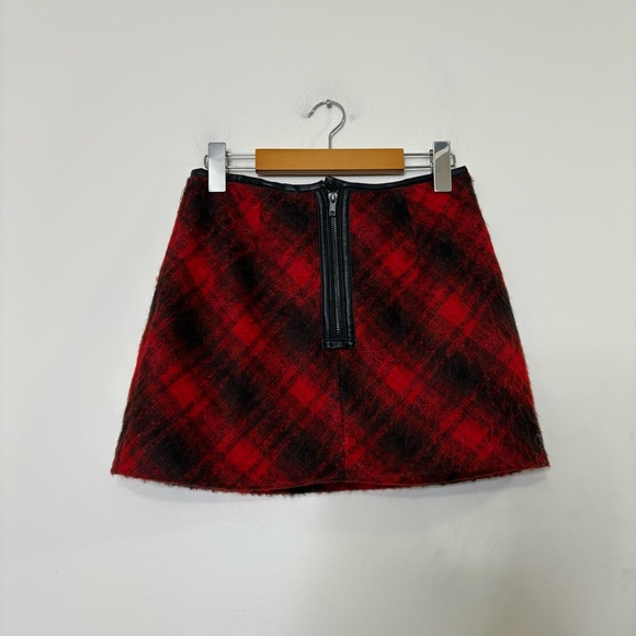 Free people red plaid mini skirt wool blend 0 - Picture 2 of 5